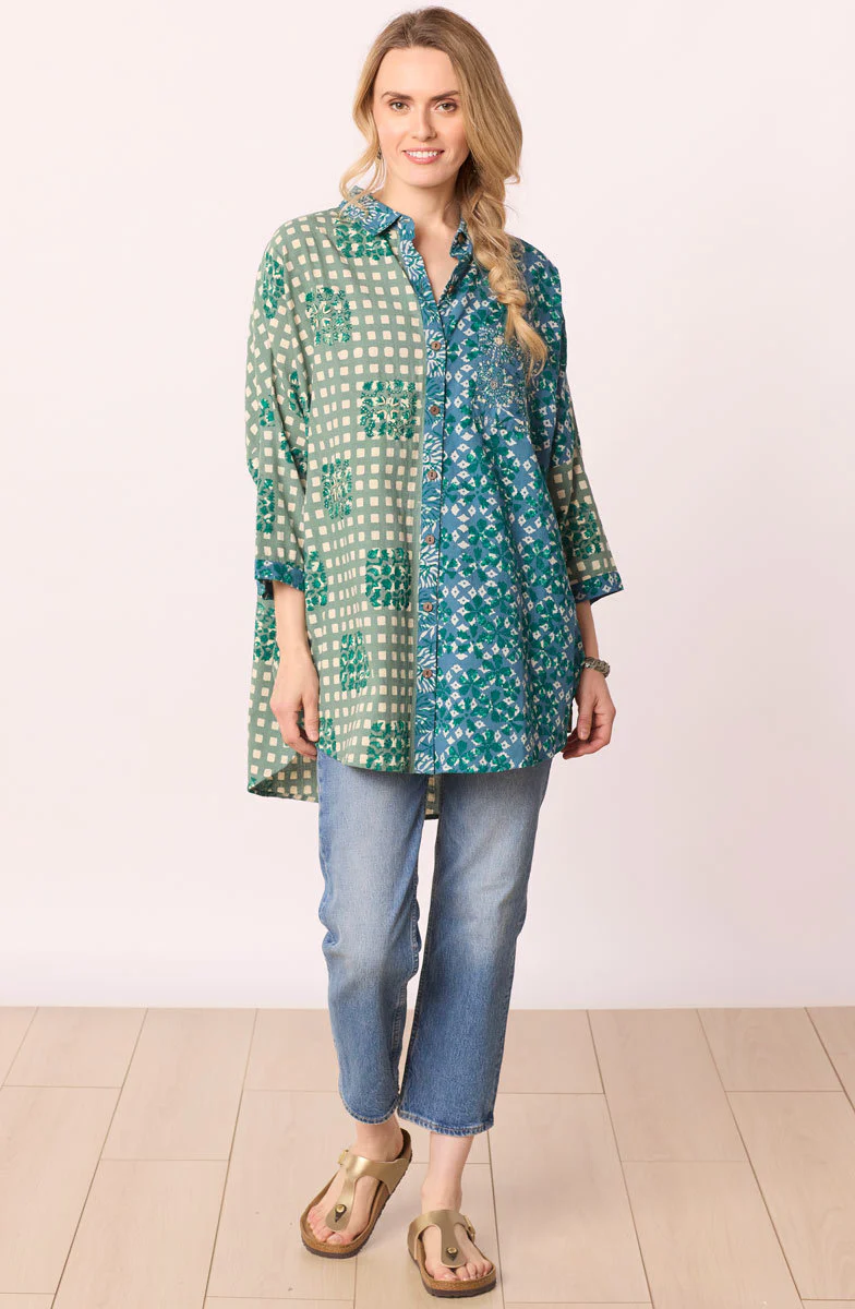 Mandvi Button-Down Oversized Shirt - Dusty teal/Multi - Image 7