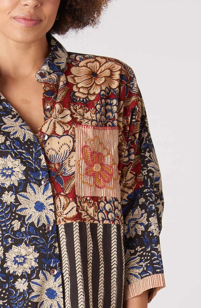 Mandvi Natural Dye Button-Down Oversized Shirt - Black/Multi - Image 2