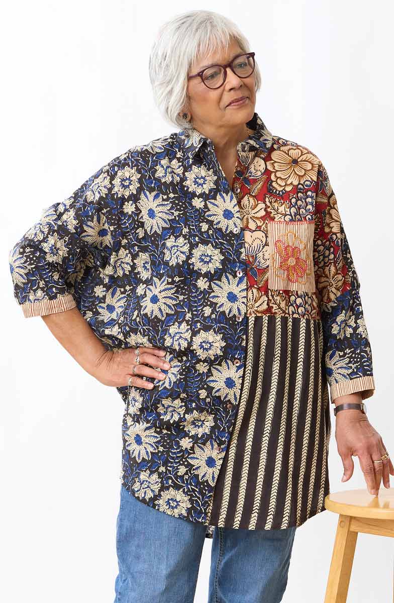 Mandvi Natural Dye Button-Down Oversized Shirt - Black/Multi - Image 3