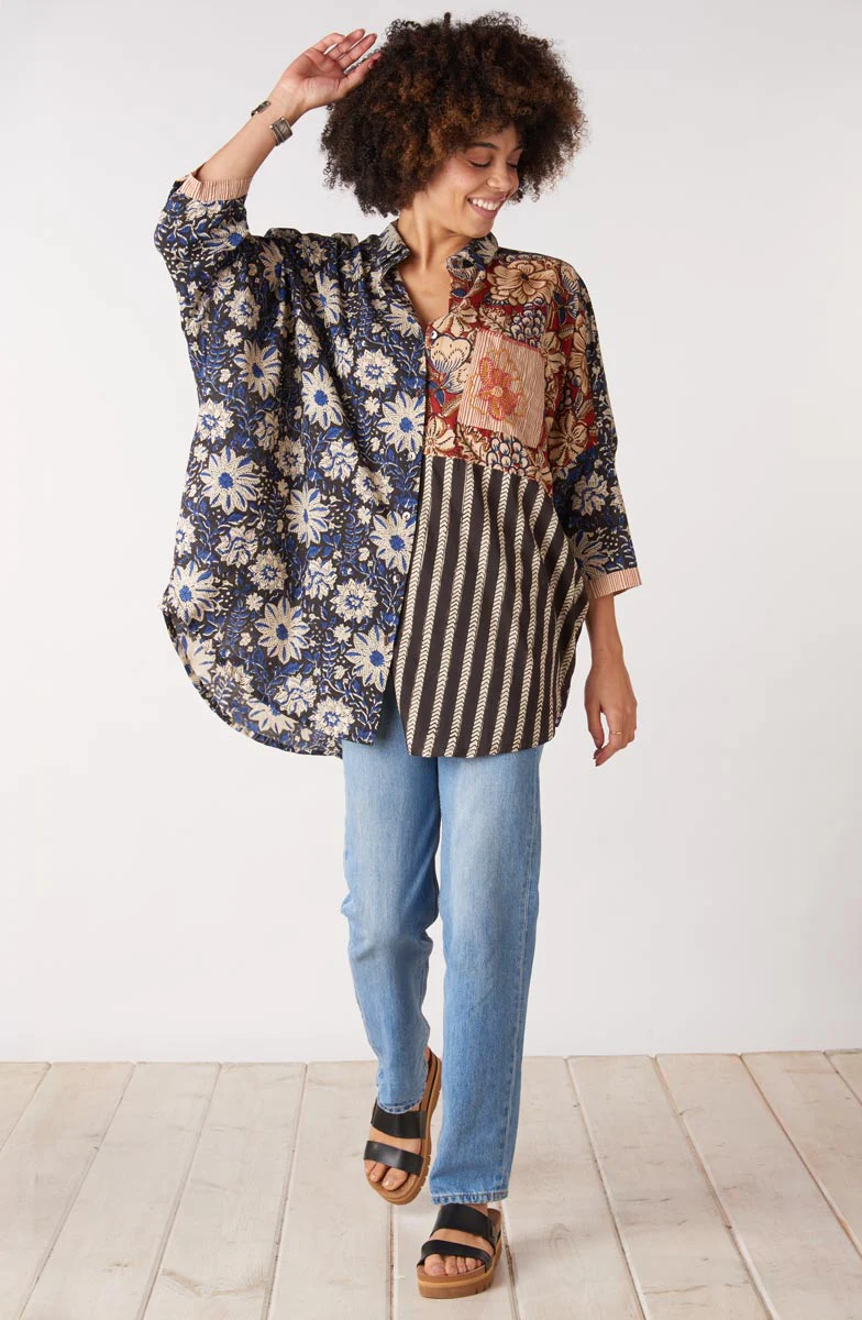 Mandvi Natural Dye Button-Down Oversized Shirt - Black/Multi - Image 4