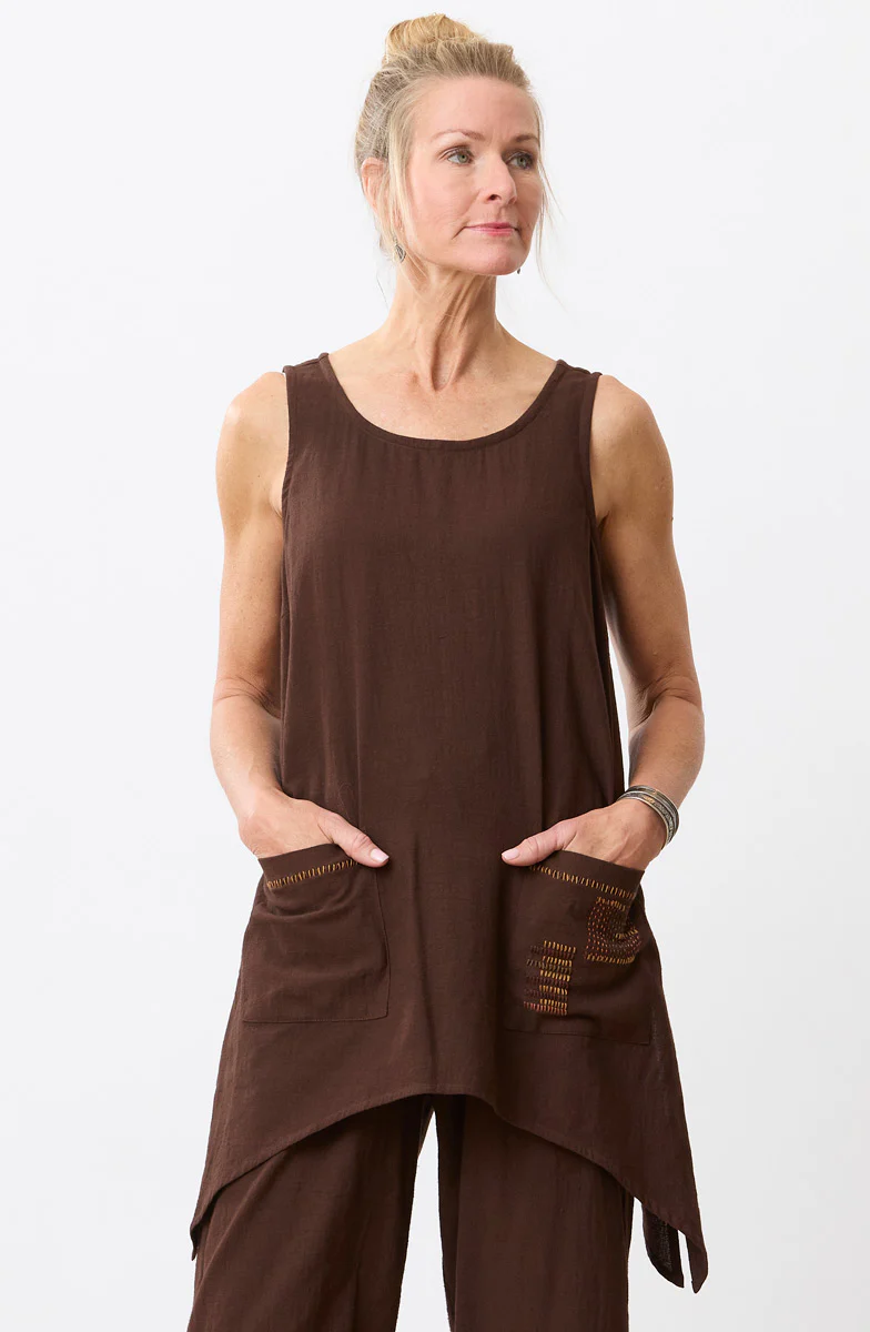 Manori Slub Cotton Swing Tunic Tank - Ebony