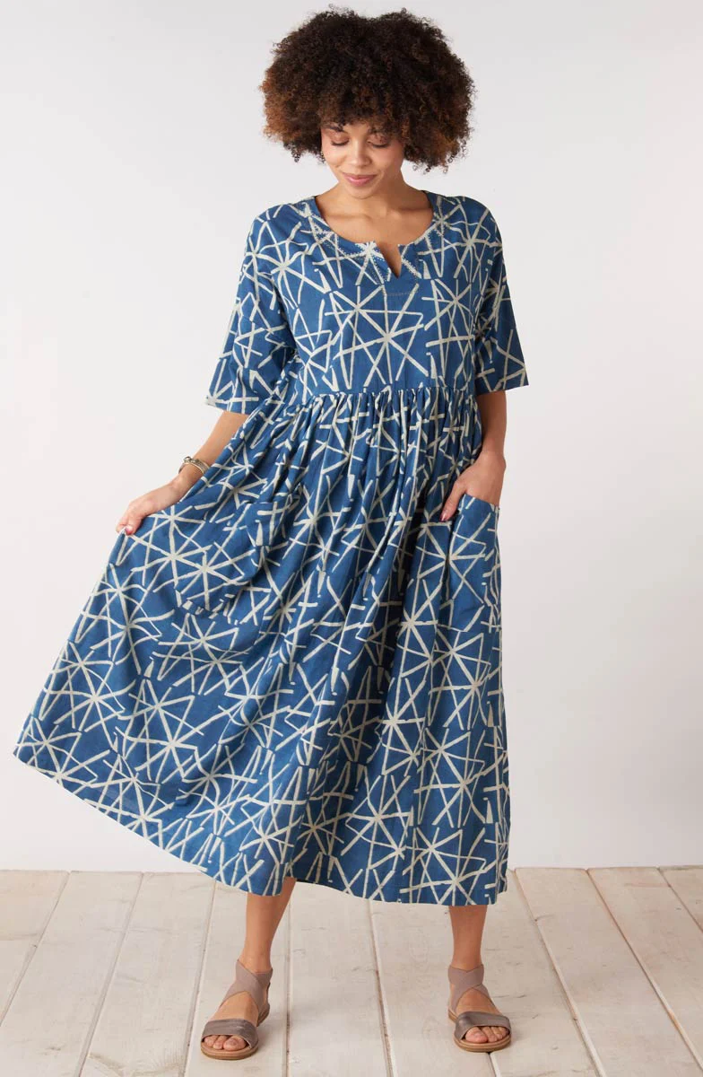 Meadow Natural Dye Notch-Neck Maxi Dress - Indigo - Image 3