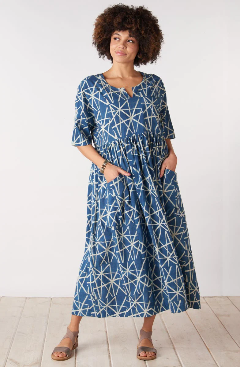 Meadow Natural Dye Notch-Neck Maxi Dress - Indigo - Image 4