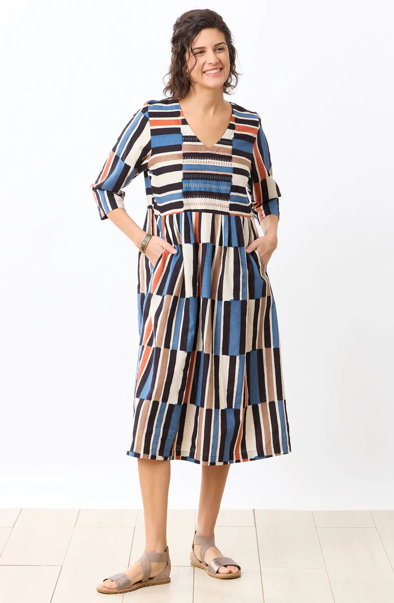 Geethali V-Neck Midi Dress - Natural/Multi