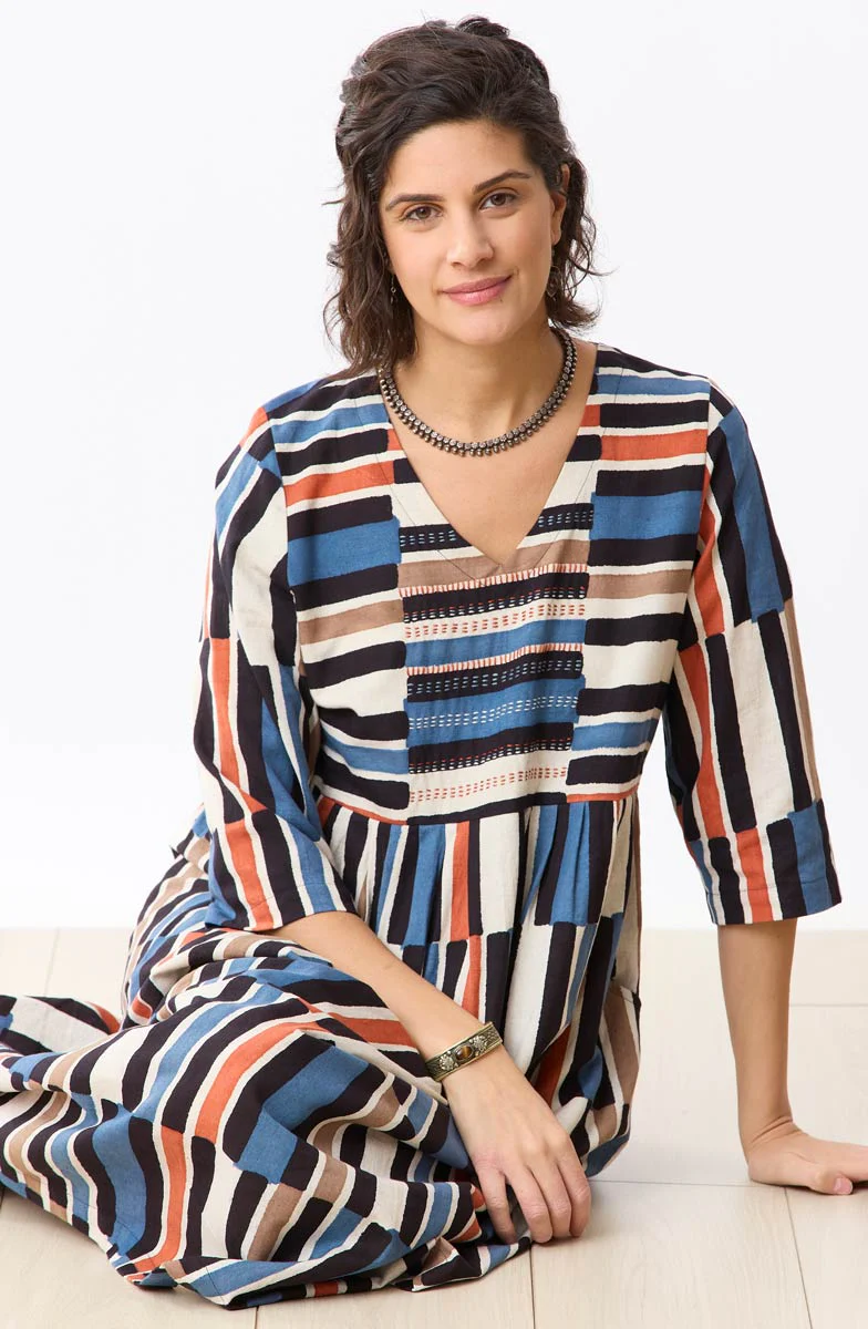 Geethali V-Neck Midi Dress - Natural/Multi - Image 3