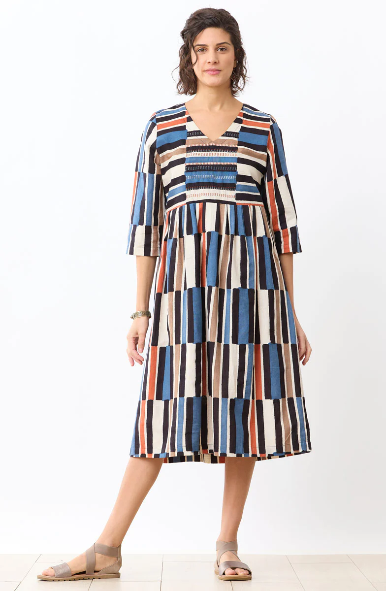 Geethali V-Neck Midi Dress - Natural/Multi - Image 4