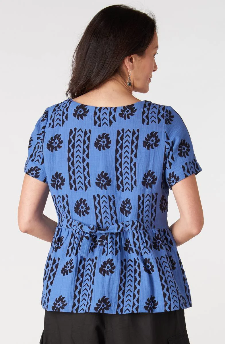 Misba Double Gauze Peplum Top - Lively blue/Black - Image 3