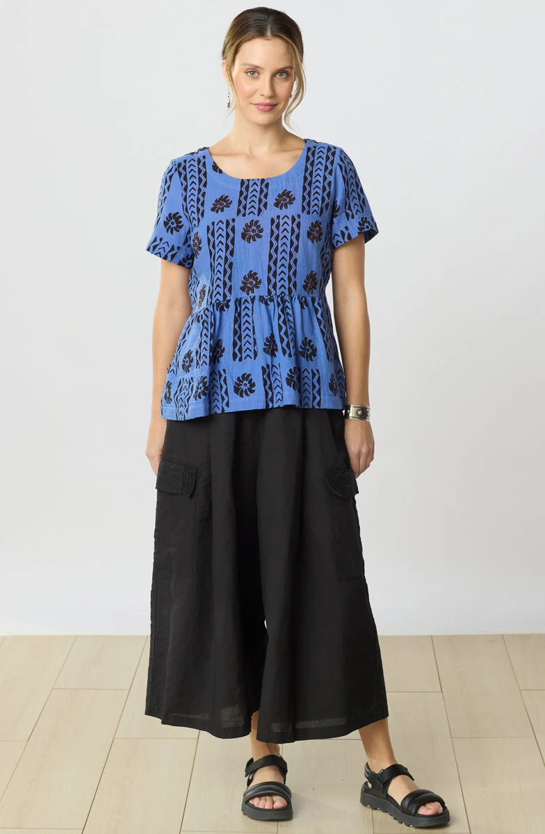 Misba Double Gauze Peplum Top - Lively blue/Black - Image 4