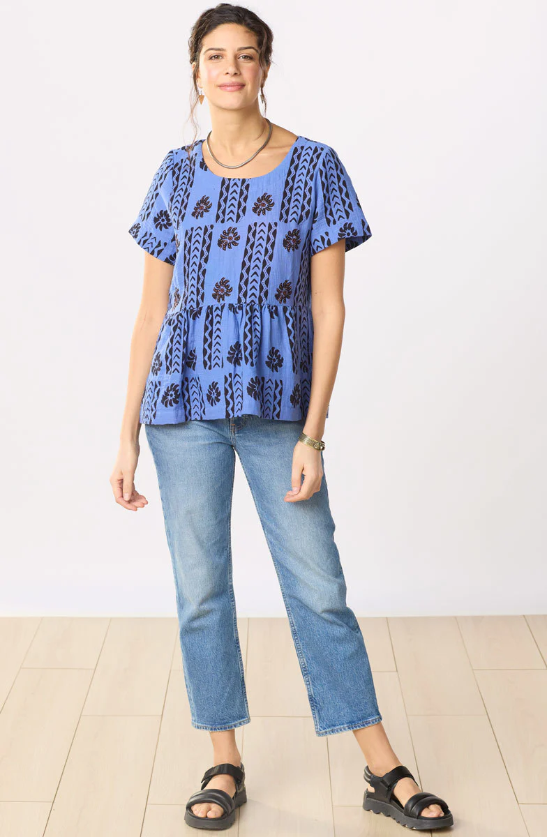 Misba Double Gauze Peplum Top - Lively blue/Black - Image 5