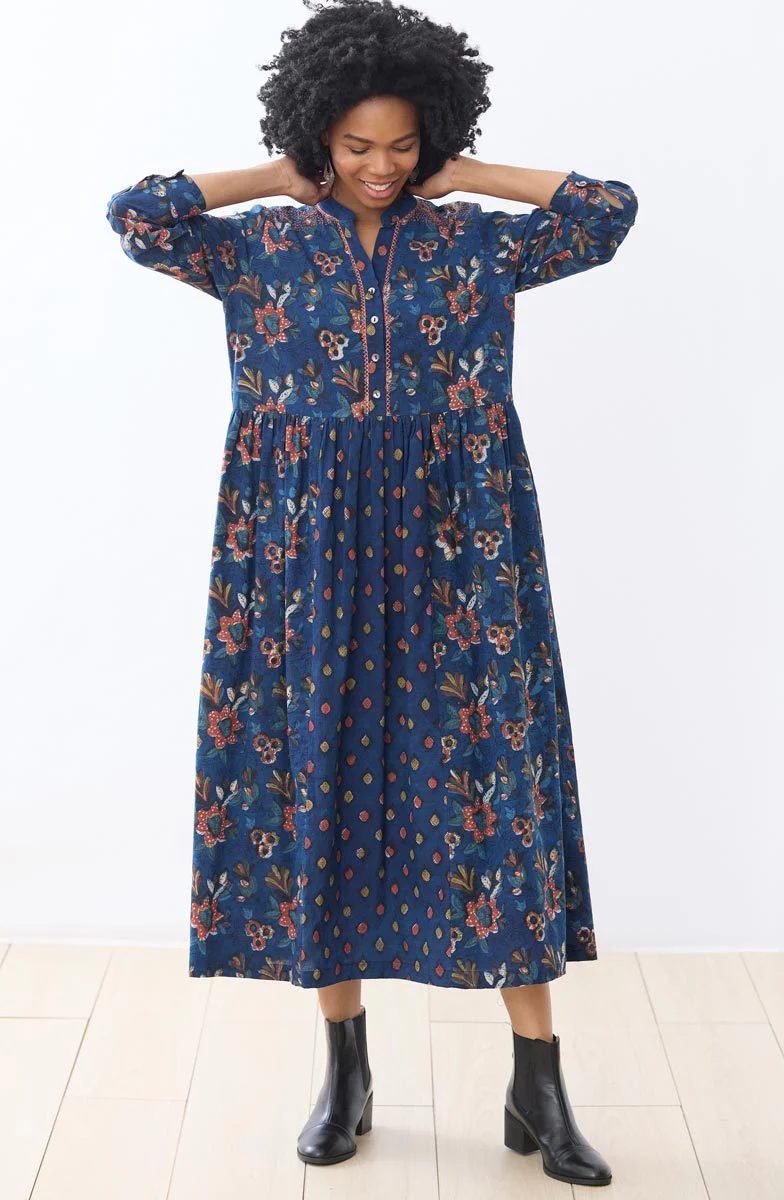 Mitali Long-Sleeve Band Collar Dress - Indigo - Image 4