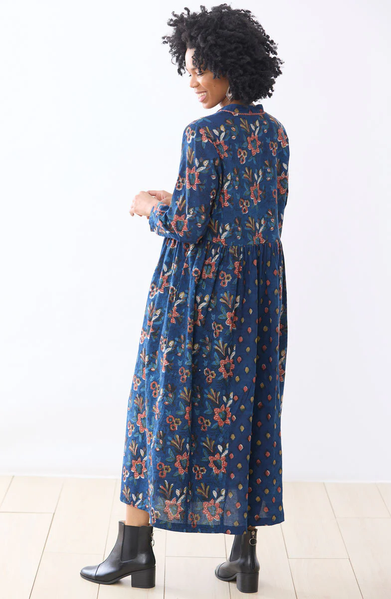 Mitali Long-Sleeve Band Collar Dress - Indigo - Image 5
