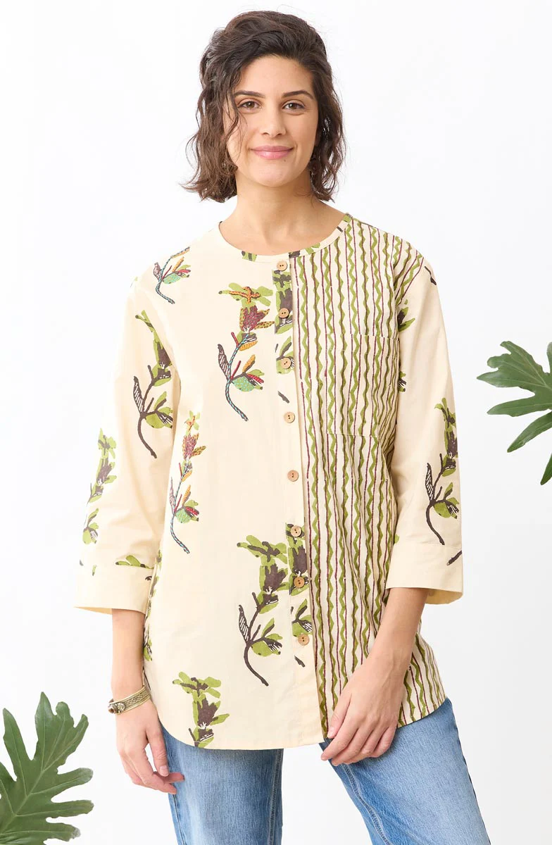 Mithila Organic Cotton Mixed Print Shirt - Natural/Ebony