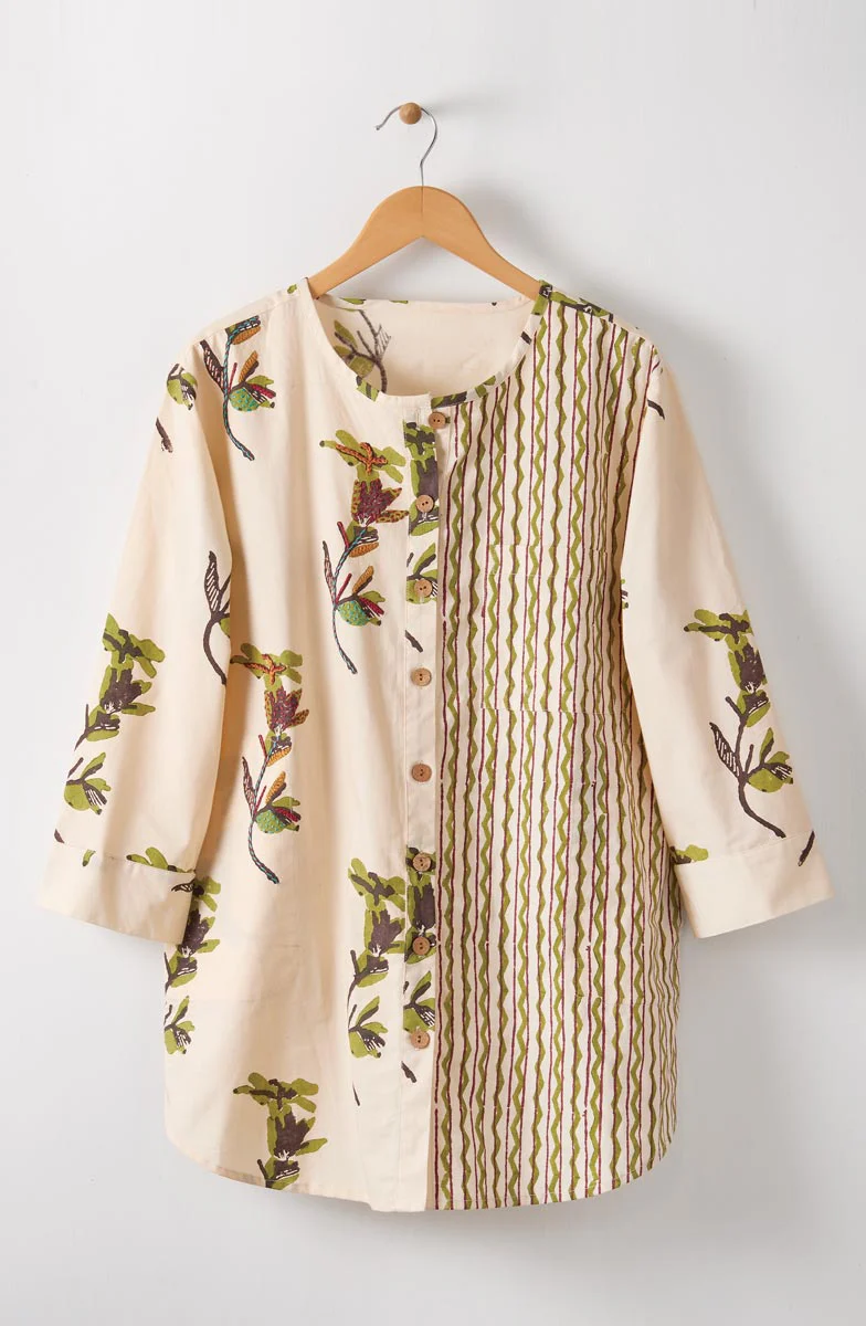 Mithila Organic Cotton Mixed Print Shirt - Natural/Ebony - Image 2