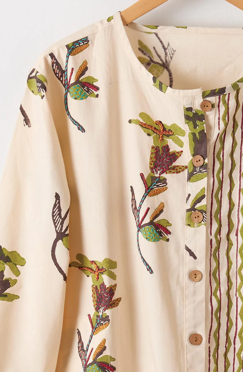 Mithila Organic Cotton Mixed Print Shirt - Natural/Ebony - Image 3
