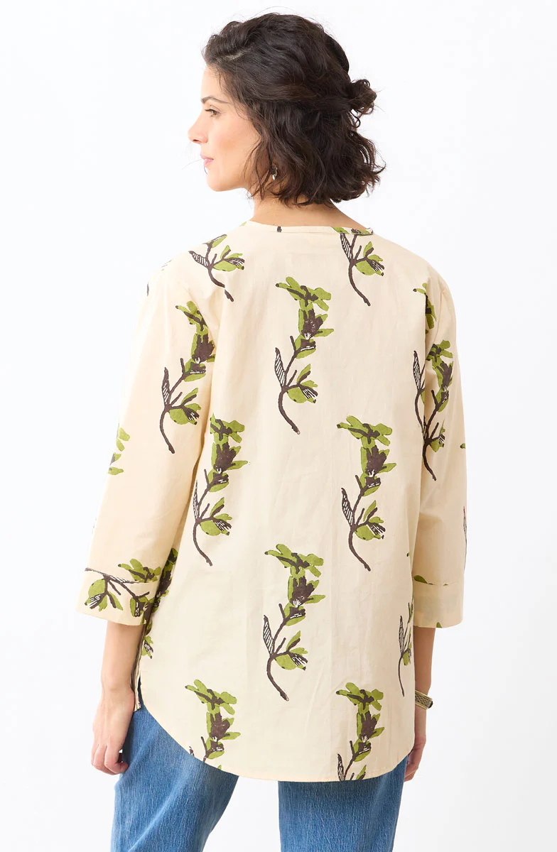 Mithila Organic Cotton Mixed Print Shirt - Natural/Ebony - Image 4