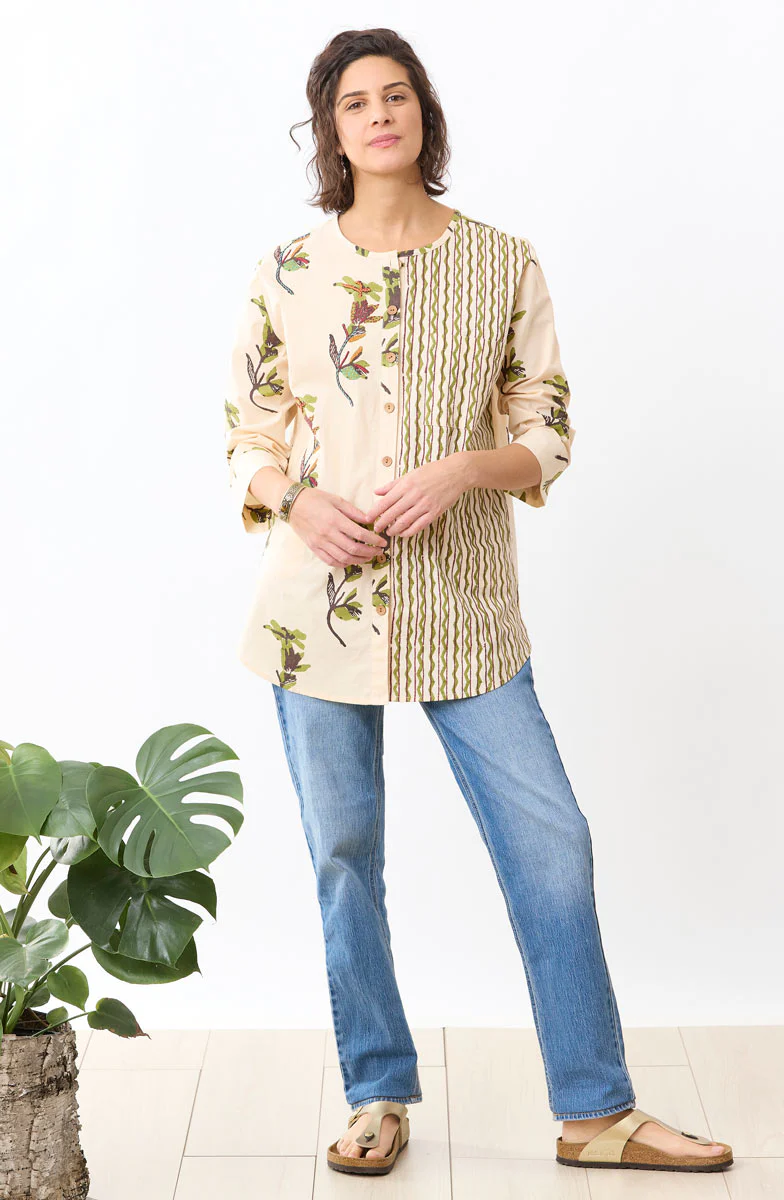 Mithila Organic Cotton Mixed Print Shirt - Natural/Ebony - Image 5