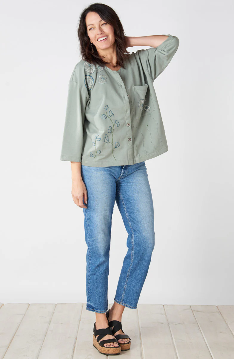Mysore Organic French Terry Cardigan - Eucalyptus - Image 4