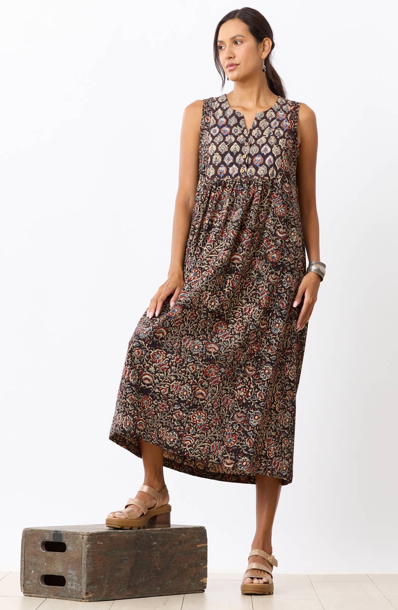 Nafisa Sleeveless Long Dress - Black/Multi