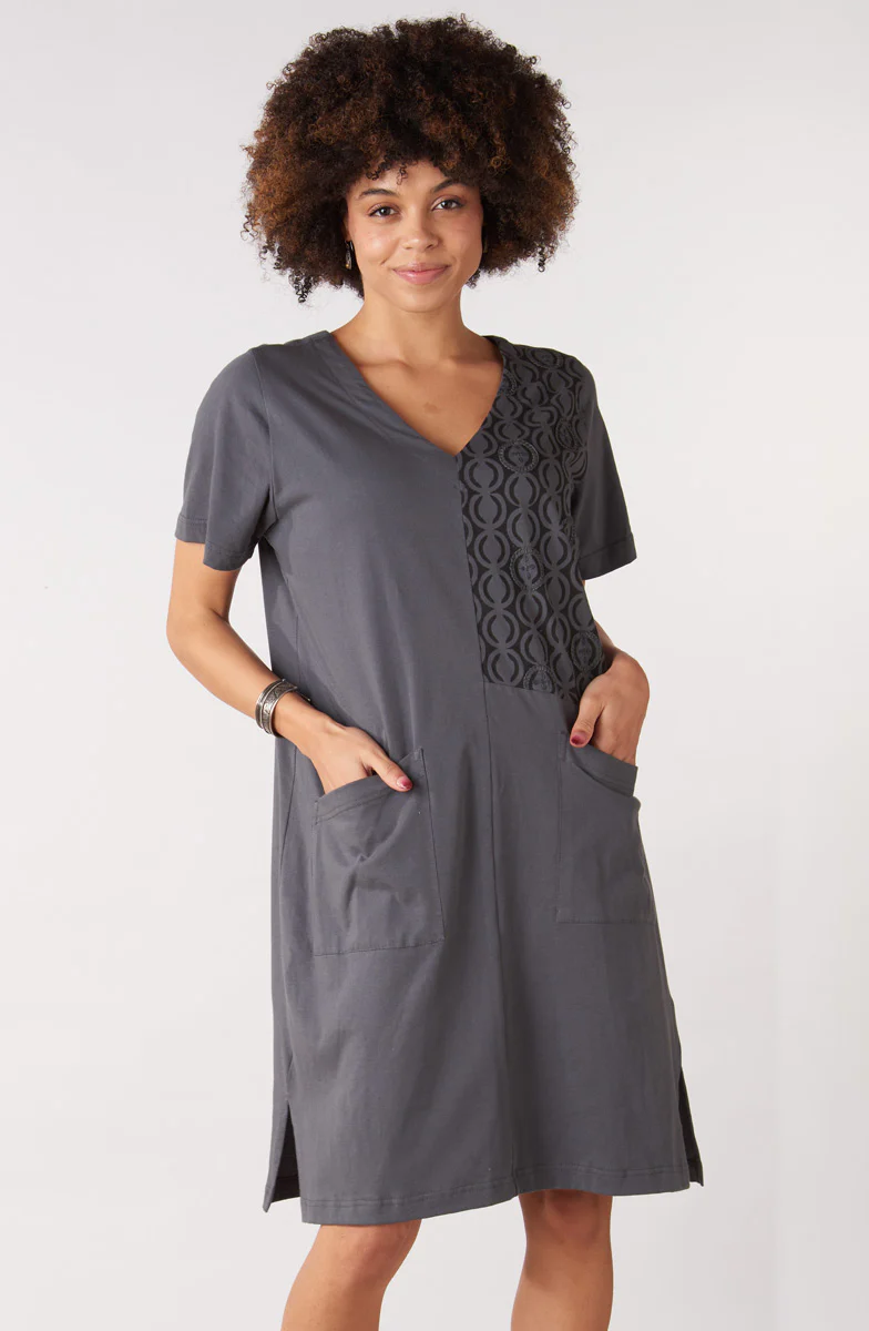 Nagina Jersey V-Neck Knee-Length Dress - Graphite - Image 3