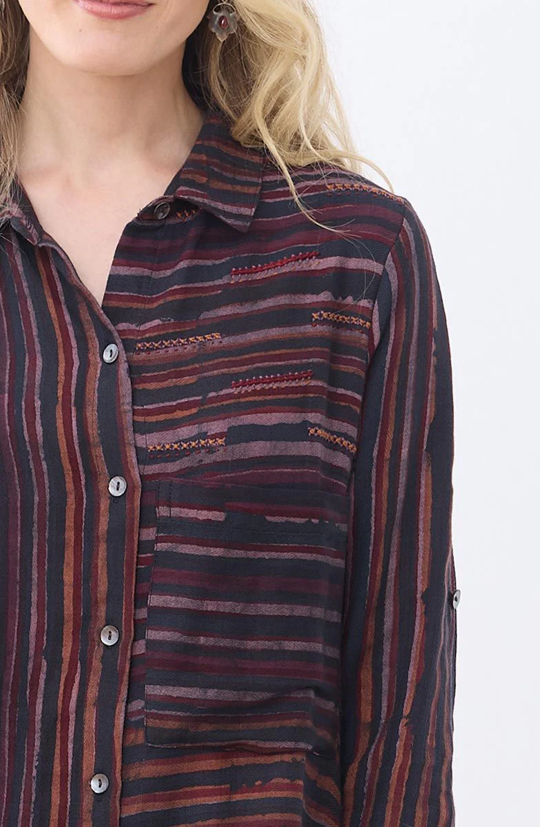 Nahila A-Line Button-Down Long Shirt - Iced plum/Black - Image 3