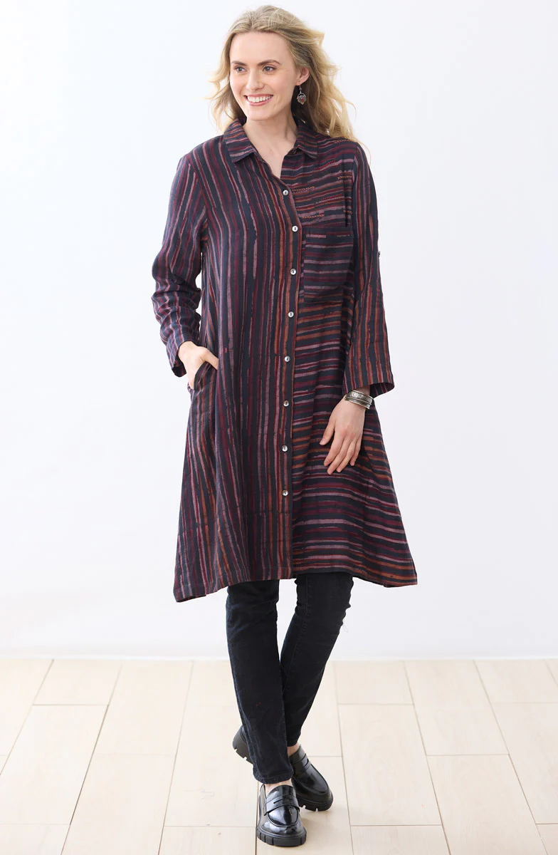 Nahila A-Line Button-Down Long Shirt - Iced plum/Black - Image 4