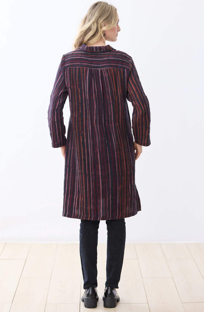 Nahila A-Line Button-Down Long Shirt - Iced plum/Black - Image 5
