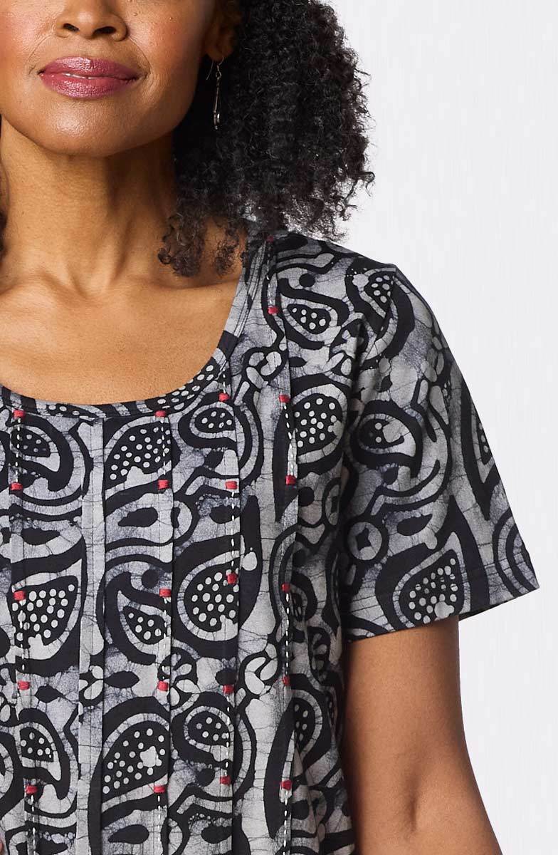Naina Batik Print Scoop-Neck Cotton Jersey Dress - Black/Natural - Image 3