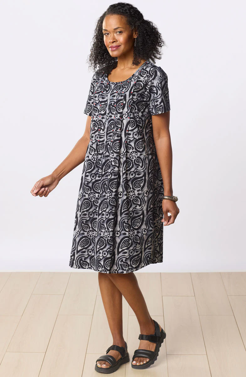 Naina Batik Print Scoop-Neck Cotton Jersey Dress - Black/Natural - Image 4