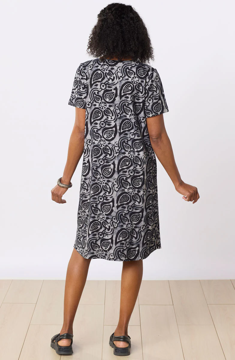 Naina Batik Print Scoop-Neck Cotton Jersey Dress - Black/Natural - Image 5