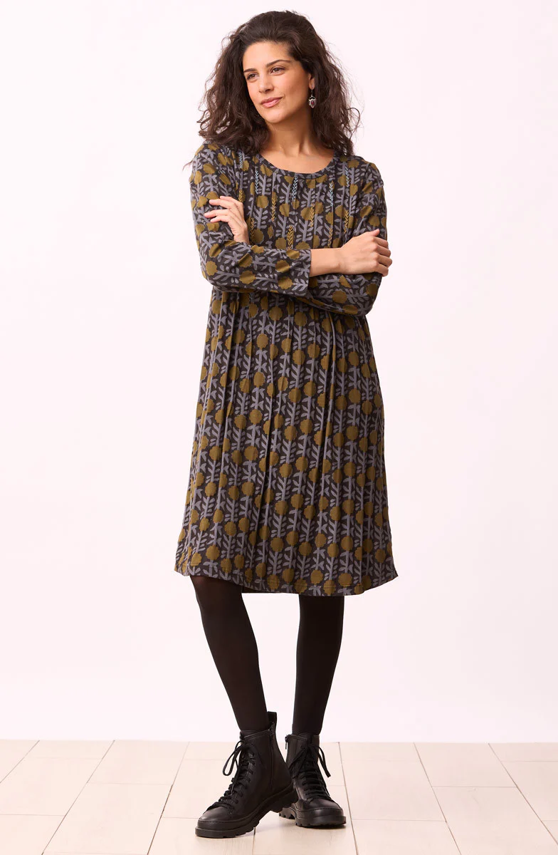 Naina Block Print Scoop-Neck Cotton Jersey Dress - Black/Multi