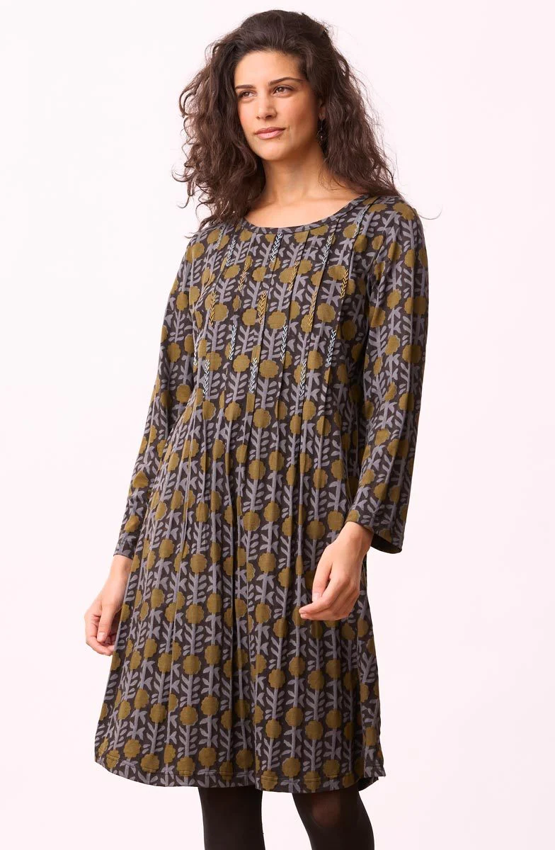 Naina Block Print Scoop-Neck Cotton Jersey Dress - Black/Multi - Image 2