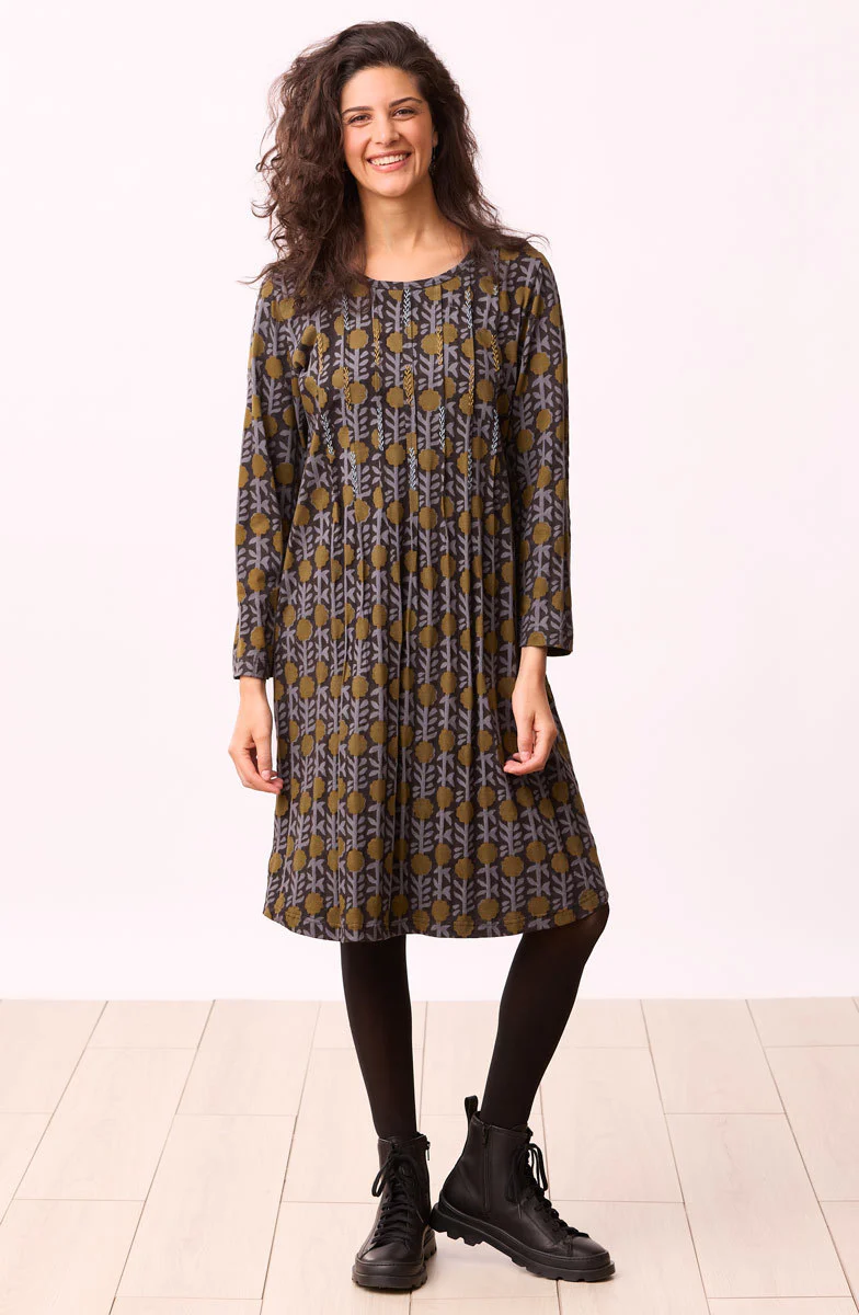 Naina Block Print Scoop-Neck Cotton Jersey Dress - Black/Multi - Image 4