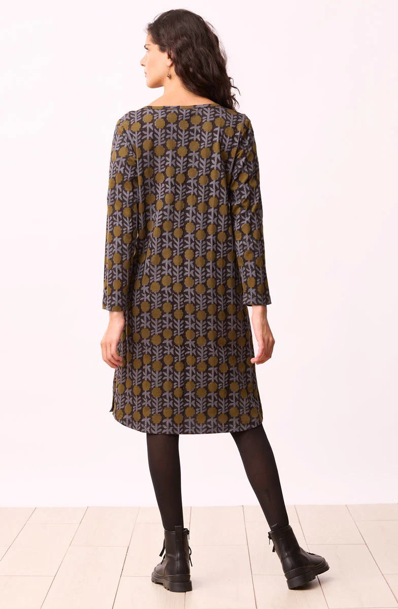 Naina Block Print Scoop-Neck Cotton Jersey Dress - Black/Multi - Image 5