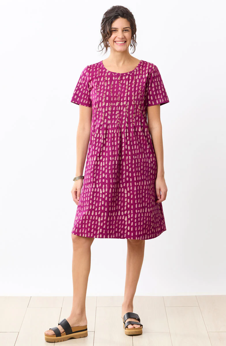 Naina Batik Print Scoop-Neck Cotton Jersey Dress - Phlox purple