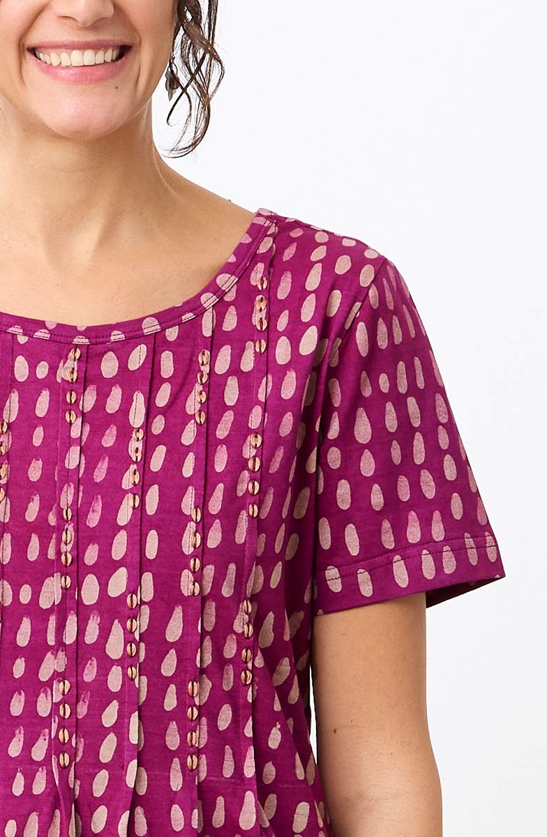 Naina Batik Print Scoop-Neck Cotton Jersey Dress - Phlox purple - Image 2