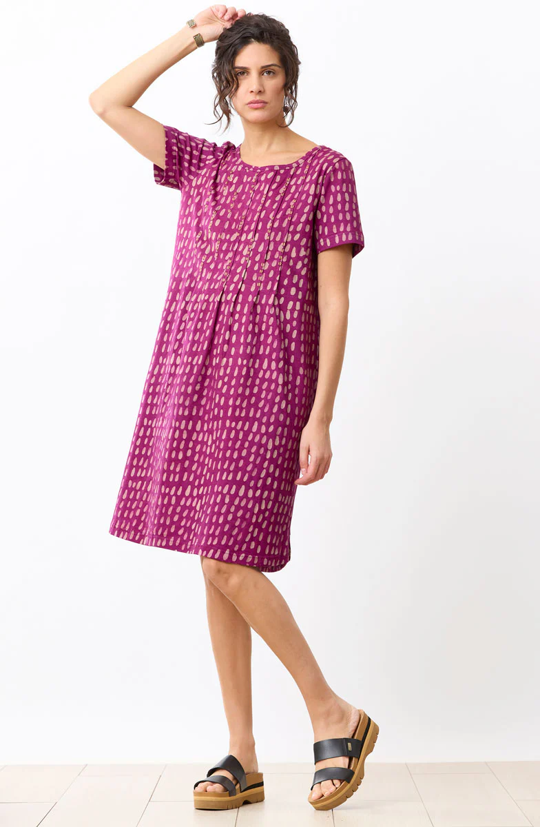 Naina Batik Print Scoop-Neck Cotton Jersey Dress - Phlox purple - Image 3