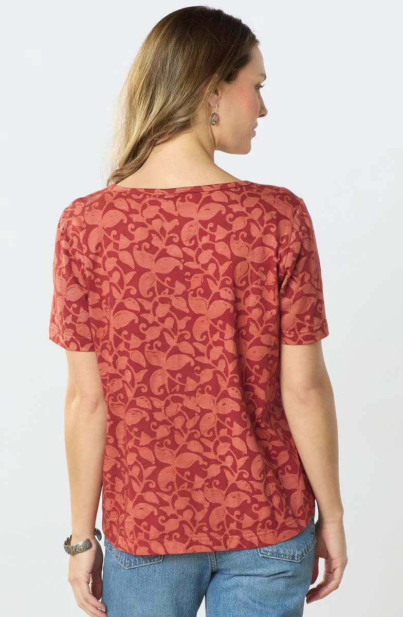 Naina Cotton Jersey Batik Print Tee - Fire red - Image 4