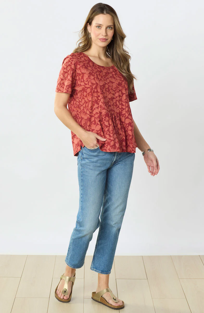 Naina Cotton Jersey Batik Print Tee - Fire red - Image 5