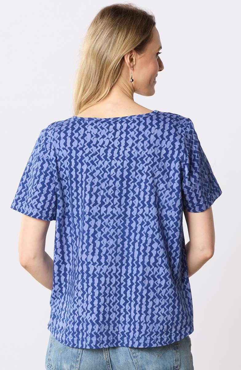 Naina Cotton Jersey Batik Print Tee - Lively blue - Image 4
