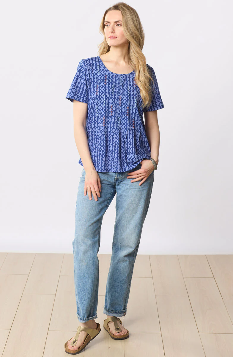 Naina Cotton Jersey Batik Print Tee - Lively blue - Image 5
