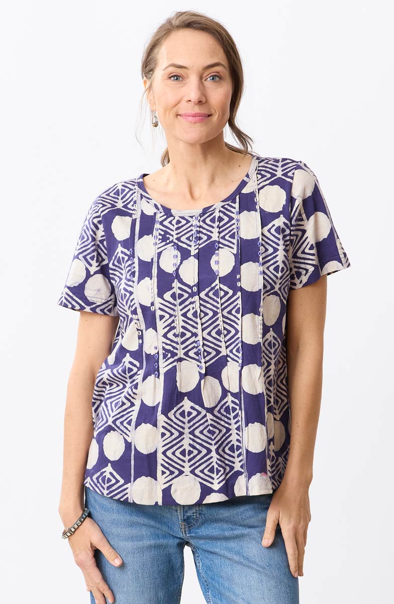 Naina Cotton Jersey Batik Print Tee - Aubergine - Image 3