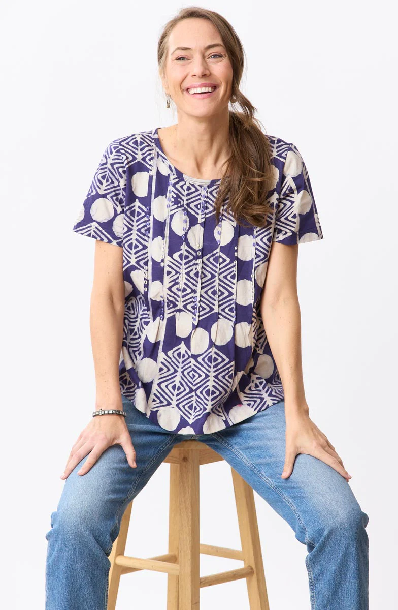 Naina Cotton Jersey Batik Print Tee - Aubergine - Image 5