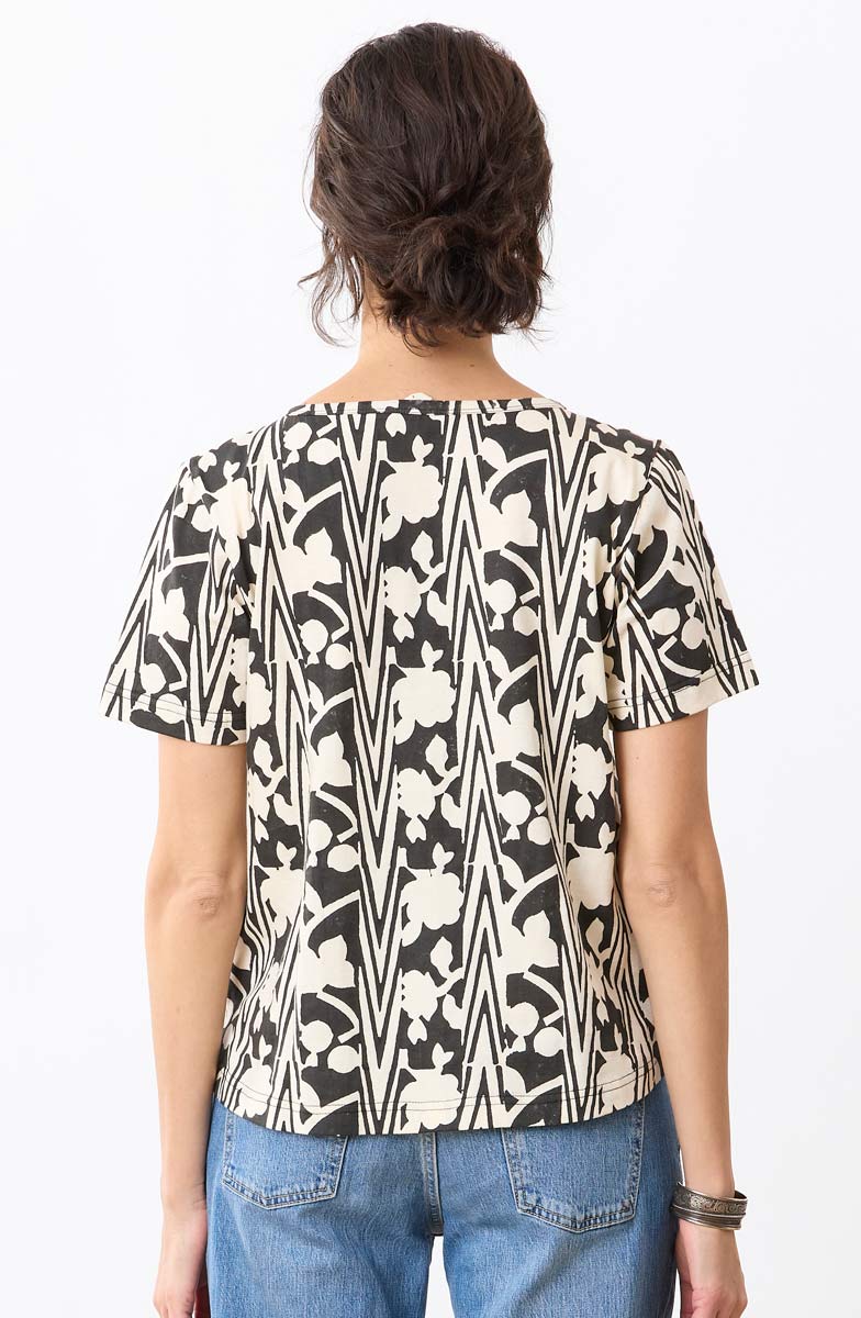 Naina Cotton Jersey Batik Print Tee - Black/Soft white - Image 4