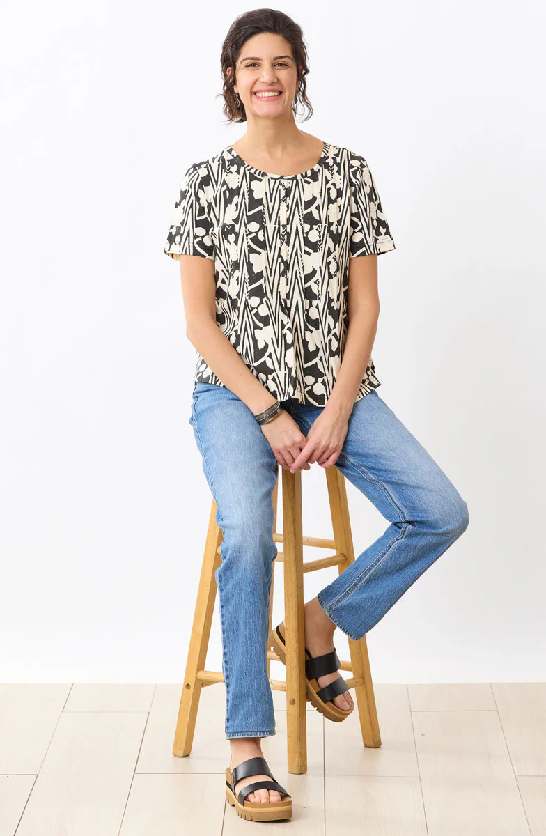 Naina Cotton Jersey Batik Print Tee - Black/Soft white - Image 5