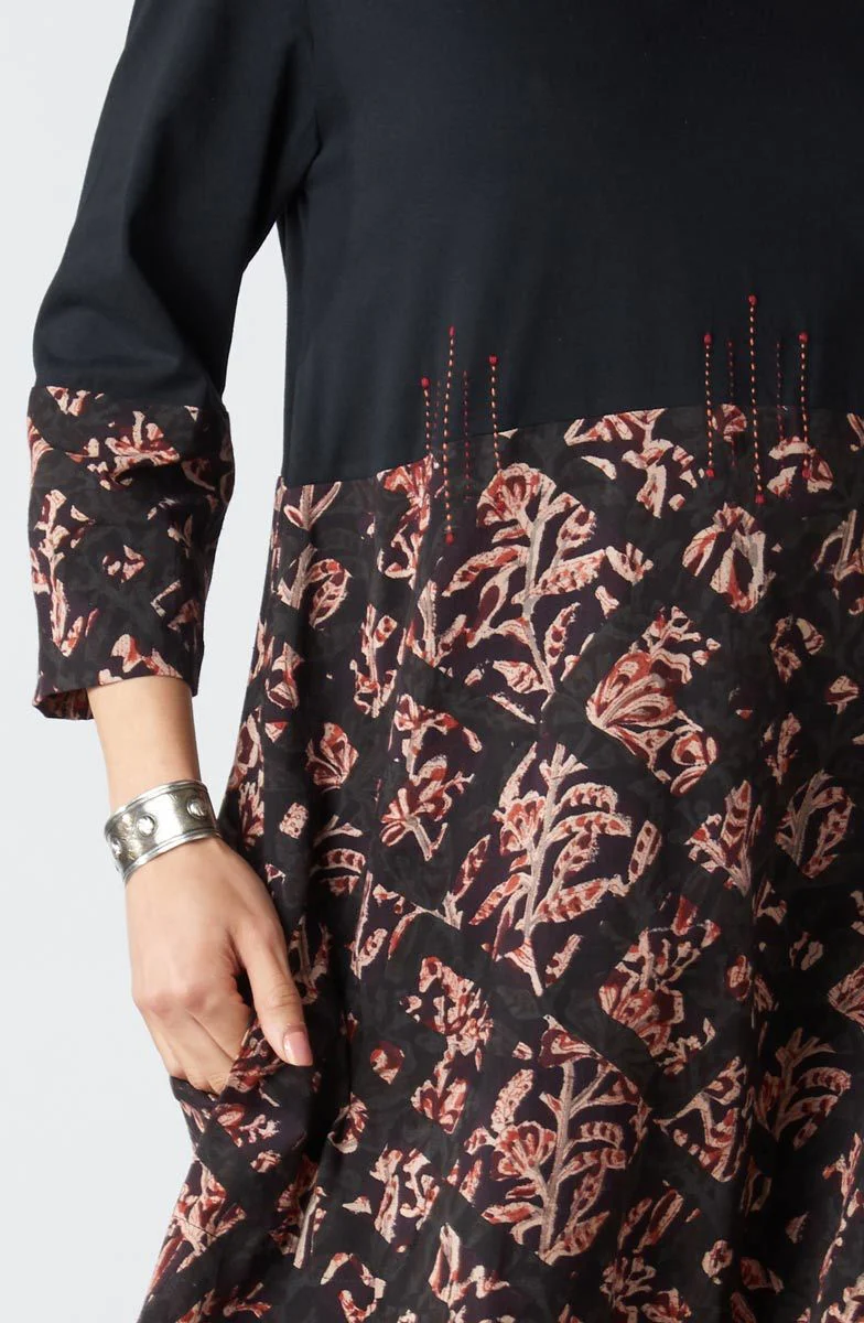 Najma Mixed Media Midi Dress - Black/Multi - Image 3