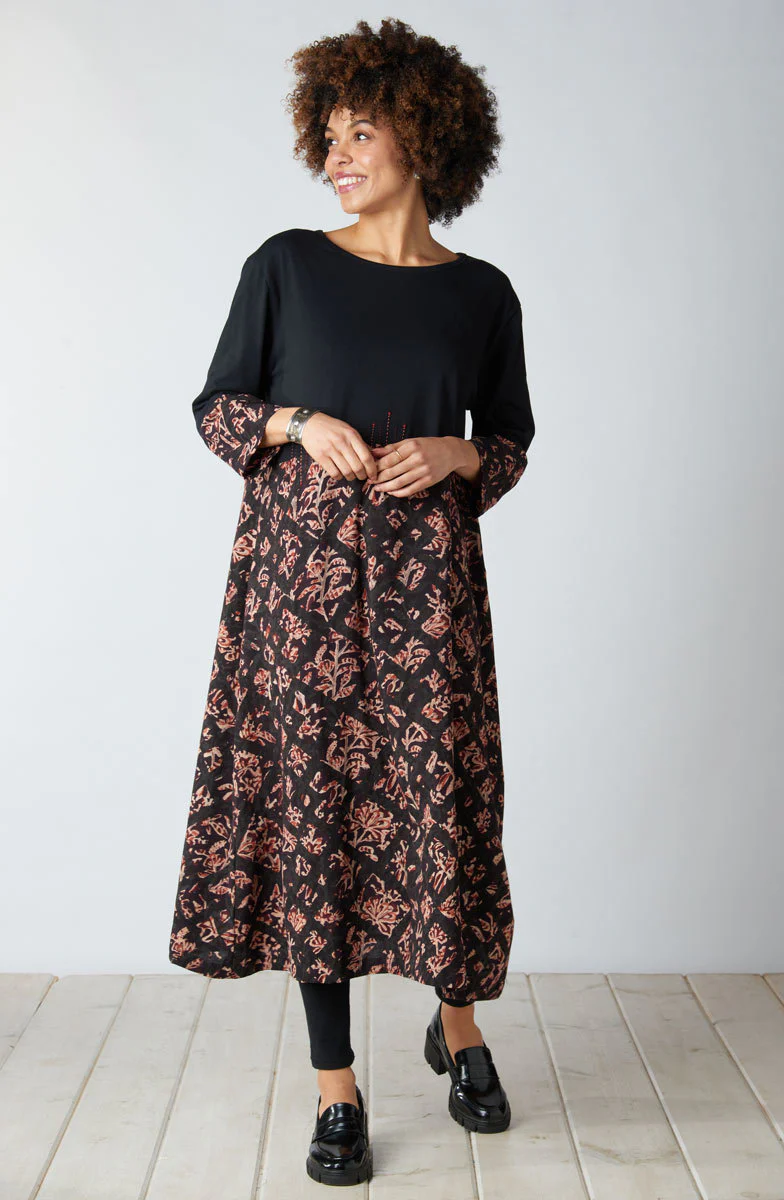 Najma Mixed Media Midi Dress - Black/Multi - Image 4