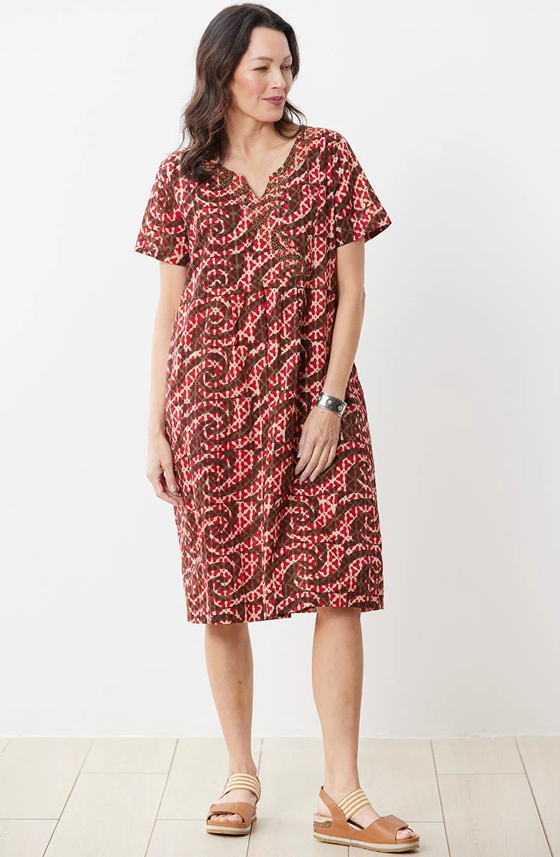 Nalika Short-Sleeve Notch-Neck Dress - Salsa - Image 4