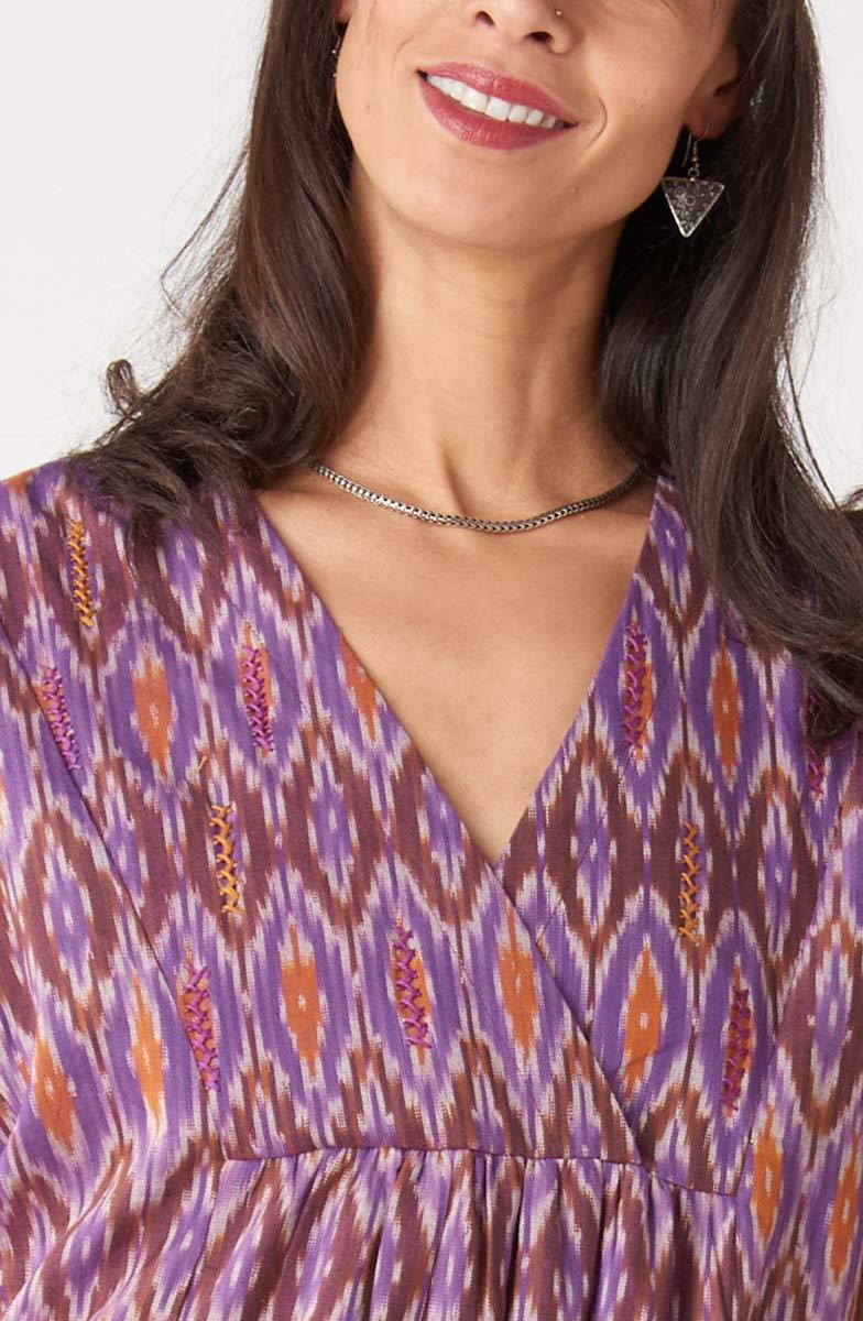 Namita Cap Sleeves V-Neck Knee Length Dress - Purple/Multi - Image 3
