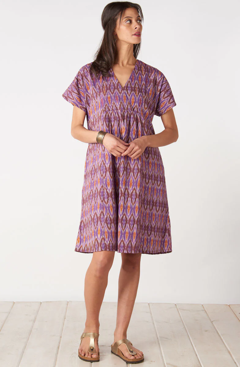 Namita Cap Sleeves V-Neck Knee Length Dress - Purple/Multi - Image 4