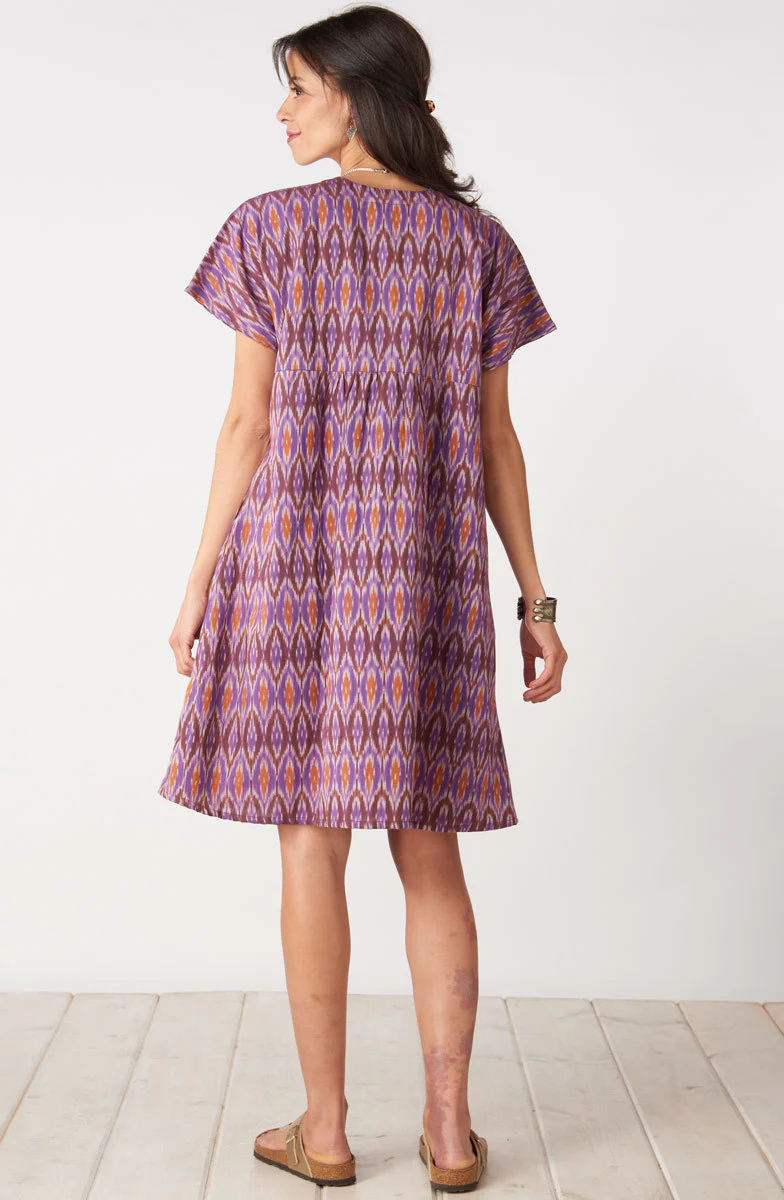 Namita Cap Sleeves V-Neck Knee Length Dress - Purple/Multi - Image 5